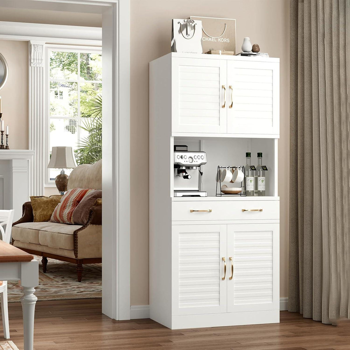 Tall Metal Pantry Cabinet with Adjustable Shelves & Quiet Magnetic Doors - Freestanding Storage Locker