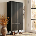 Ebony Fluted Tall Pantry Cabinet, Modern Storage with Adjustable Shelves