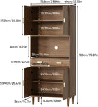 Walnut Grooved Doors Cabinet, Gold Handles, Adjustable Shelves Storage