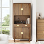 Walnut Grooved Doors Cabinet, Gold Handles, Adjustable Shelves Storage