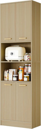 Tall Kitchen Pantry Cabinet, 4 Doors, Open Shelf, Engineered Wood Storage