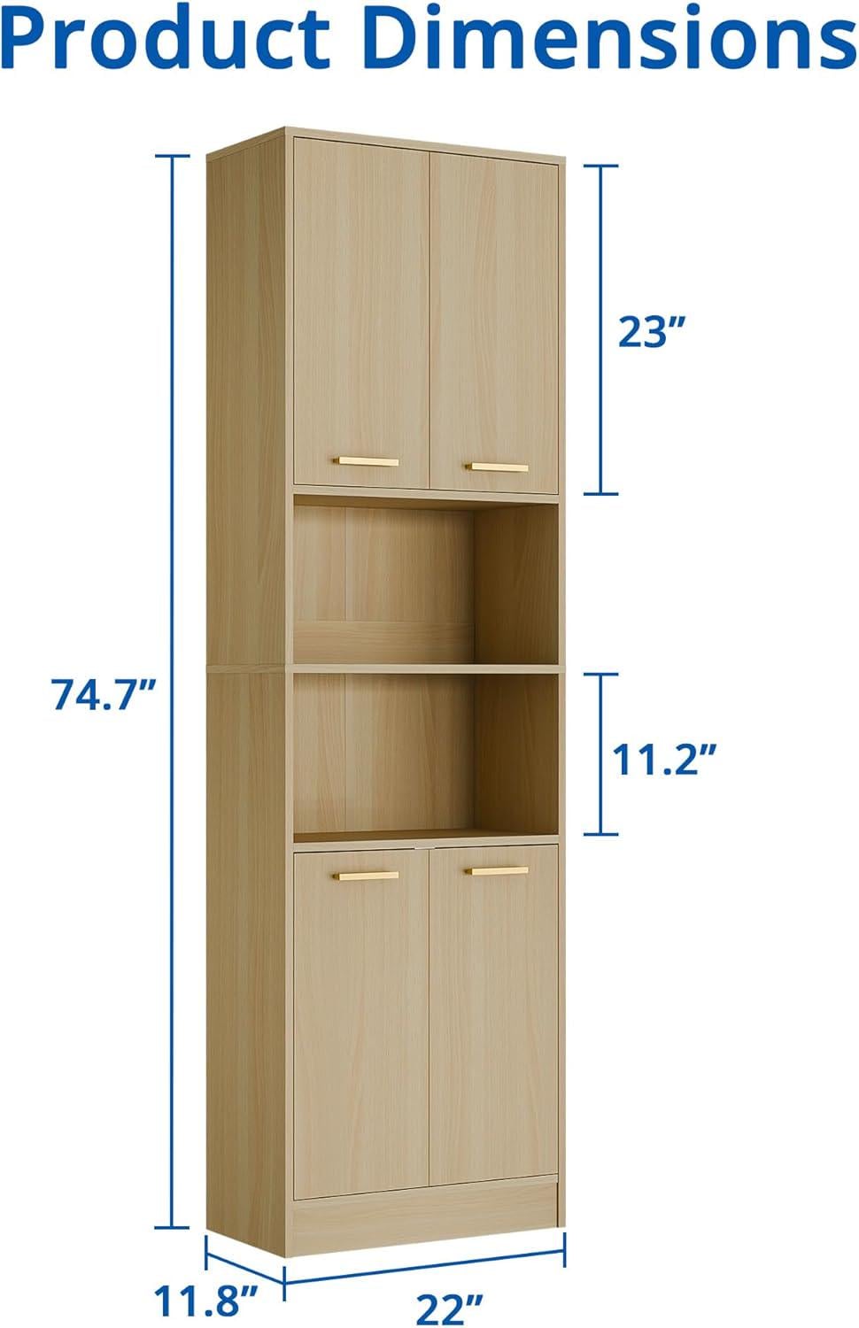 Tall Kitchen Pantry Cabinet, 4 Doors, Open Shelf, Engineered Wood Storage