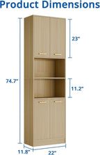 Tall Kitchen Pantry Cabinet, 4 Doors, Open Shelf, Engineered Wood Storage