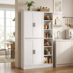 Tall Brown Wood Pantry Cabinet, Modern Kitchen Storage, Coffee Bar Microwave Stand
