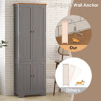 Grey Tall Pantry Cabinet, 4 Doors, Adjustable Shelves, Modern Storage Solution