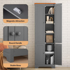 Grey Tall Pantry Cabinet, 4 Doors, Adjustable Shelves, Modern Storage Solution