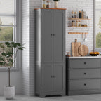 Grey Tall Pantry Cabinet, 4 Doors, Adjustable Shelves, Modern Storage Solution