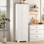 Grey Tall Pantry Cabinet, 4 Doors, Adjustable Shelves, Modern Storage Solution
