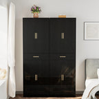 71" Farmhouse Pantry Cabinet, Coal Black, 4-Door Storage, Adjustable Shelves