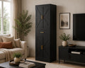 71" Farmhouse Pantry Cabinet, Coal Black, 4-Door Storage, Adjustable Shelves