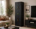 71" Farmhouse Pantry Cabinet, Coal Black, 4-Door Storage, Adjustable Shelves