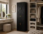 71" Farmhouse Pantry Cabinet, Coal Black, 4-Door Storage, Adjustable Shelves