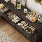 Farmhouse Sideboard Buffet Cabinet, 71" Wide Storage, Dark Brown Engineered Wood