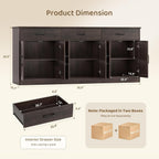 Farmhouse Sideboard Buffet Cabinet, 71" Wide Storage, Dark Brown Engineered Wood