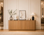 Walnut Fluted Sideboard Cabinet, Modern 4-Door Credenza, Mid Century Console Storage