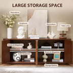 Walnut Fluted Sideboard Cabinet, Modern 4-Door Credenza, Mid Century Console Storage