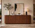 Walnut Fluted Sideboard Cabinet, Modern 4-Door Credenza, Mid Century Console Storage