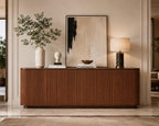 Walnut Fluted Sideboard Cabinet, Modern 4-Door Credenza, Mid Century Console Storage