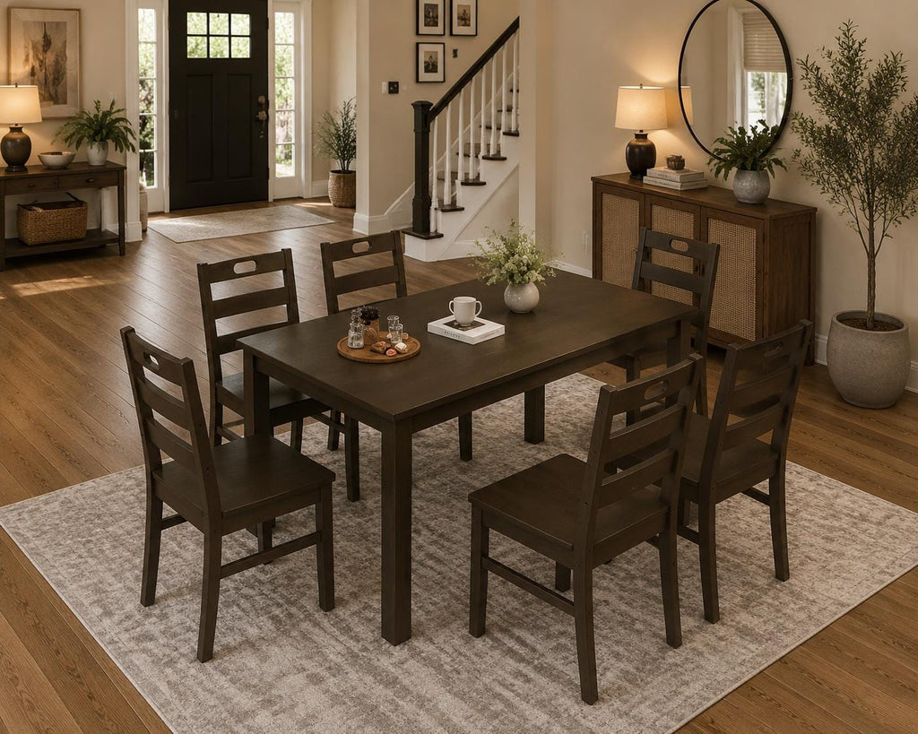 5-Piece Solid Wood Dining Set, Space-Saving Design, Elegant Walnut Finish