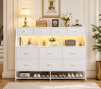 10-Drawer LED Dresser with Shoe Rack and Charging Station, Modern Organizer