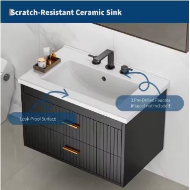 Floating Bathroom Vanity with Sink, Wall Mounted Modern Bathroom Vanity Cabinet with 2 Soft-Close Drawers