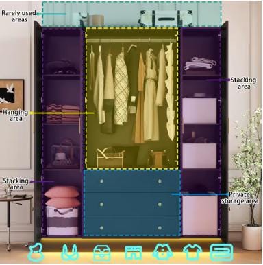 75” Tall Wardrobe Closet with 4 Doors, 3 Drawers, Modern Armoire with Mirror & LED Lights, Wooden Armoire Wardrobe Customized