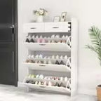 Slim Shoe Cabinet, 3 Flip Drawers, 2 Storage Drawers, White Entryway Organizer