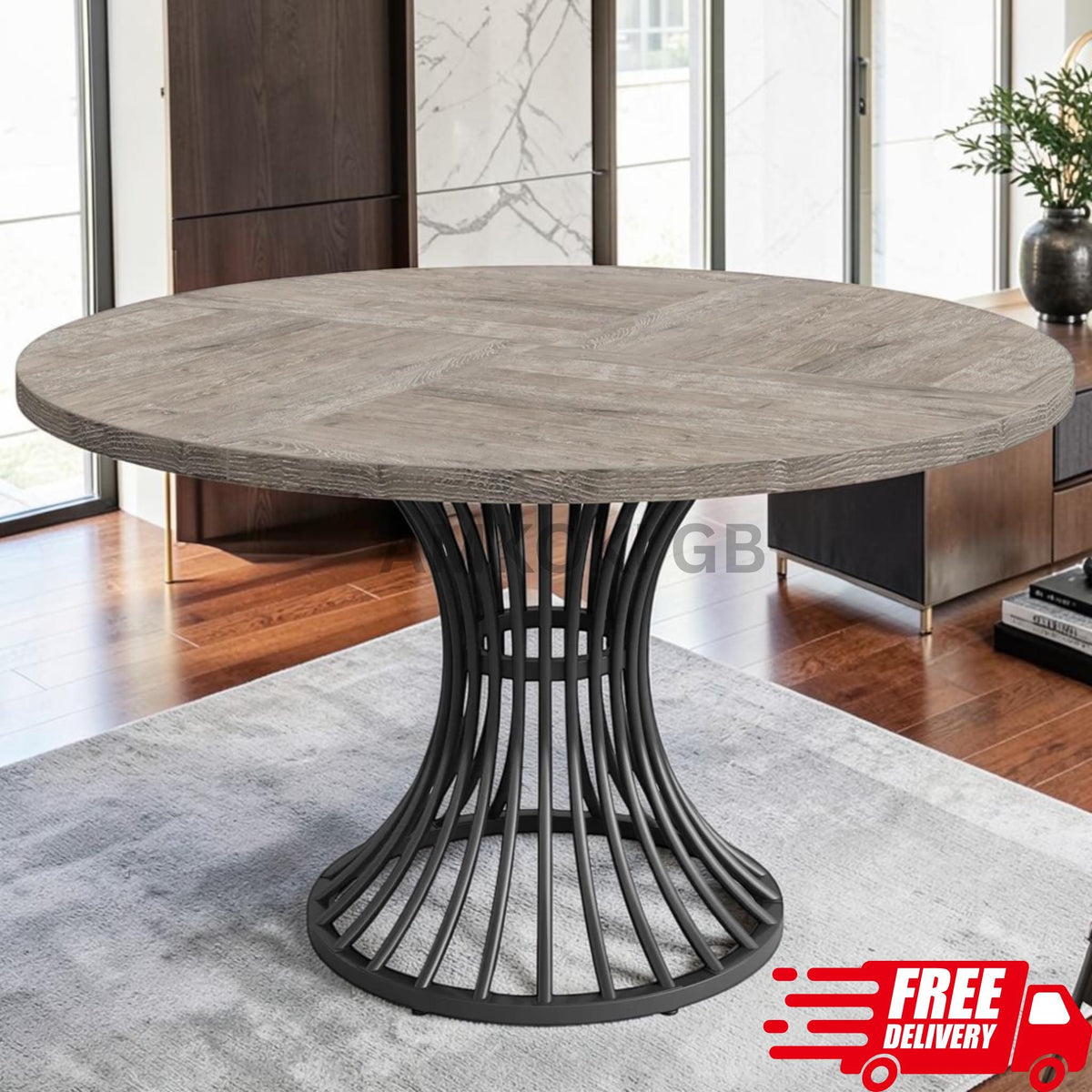 47" Farmhouse Round Dining Table For Six