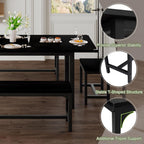 Feonase 5-Piece Extendable Dining Table Set for 4-8 People, 63" Kitchen Table with 2 Benches & 2 Stools, Black