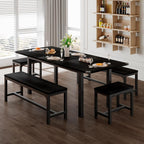 Feonase 5-Piece Extendable Dining Table Set for 4-8 People, 63" Kitchen Table with 2 Benches & 2 Stools, Black