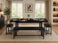 Feonase 5-Piece Extendable Dining Table Set for 4-8 People, 63" Kitchen Table with 2 Benches & 2 Stools, Black