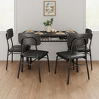 GarveeHome 5-Piece Dining Table Set for 4, Kitchen Table with Storage Rack & 4 Upholstered Chairs, Wood Top, Metal Frame, Black