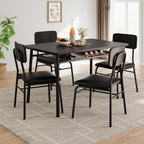 GarveeHome 5-Piece Dining Table Set for 4, Kitchen Table with Storage Rack & 4 Upholstered Chairs, Wood Top, Metal Frame, Black
