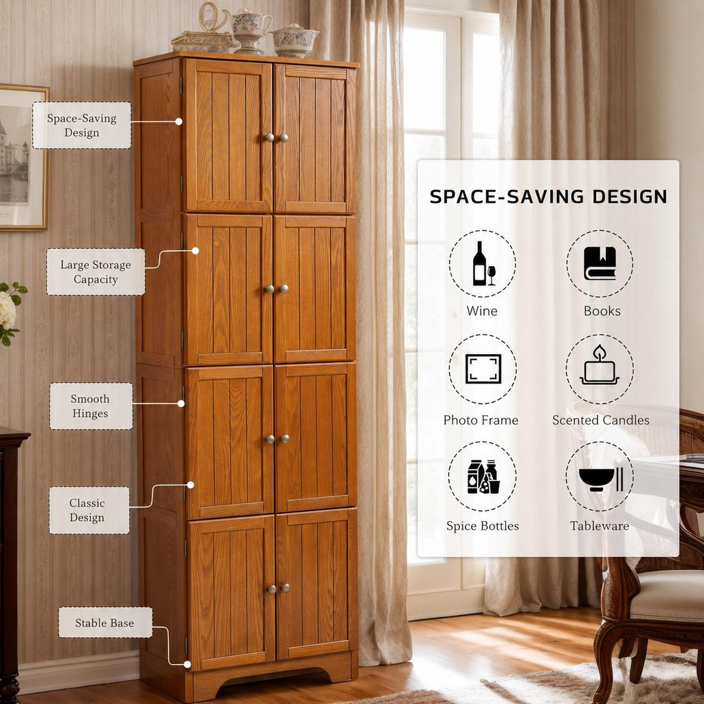 Farmhouse Tall Storage Cabinet with 8 Doors – 72"Pantry Cabinet, 4 Adjustable Shelves, Freestanding Storage Organizer for Kitchen,