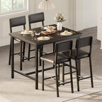 IDEALHOUSE 5-Piece Counter Height Dining Set for 4, Table with Footrest & Corner Protectors, 4 Upholstered Bar Stools, Rustic Black