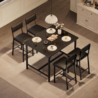 IDEALHOUSE 5-Piece Counter Height Dining Set for 4, Table with Footrest & Corner Protectors, 4 Upholstered Bar Stools, Rustic Black