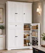 68” Tall Kitchen Pantry Cabinet with Drawer | White Freestanding Storage Cabinet with Doors & Shelves | Modern Kitchen Hutch Organizer