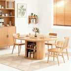 Wildhome 63" Extendable Round Dining Table for 2-6, Farmhouse Oval Table with 2-Tier Storage Shelf & Sliding Door, Oak
