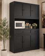 72" White Farmhouse Kitchen Pantry Cabinet Hutch, Microwave Stand, Storage Shelves