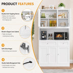 72" White Farmhouse Kitchen Pantry Cabinet Hutch, Microwave Stand, Storage Shelves