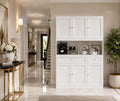 72" White Farmhouse Kitchen Pantry Cabinet Hutch, Microwave Stand, Storage Shelves