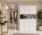 72" White Farmhouse Kitchen Pantry Cabinet Hutch, Microwave Stand, Storage Shelves