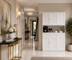 72" White Farmhouse Kitchen Pantry Cabinet Hutch, Microwave Stand, Storage Shelves