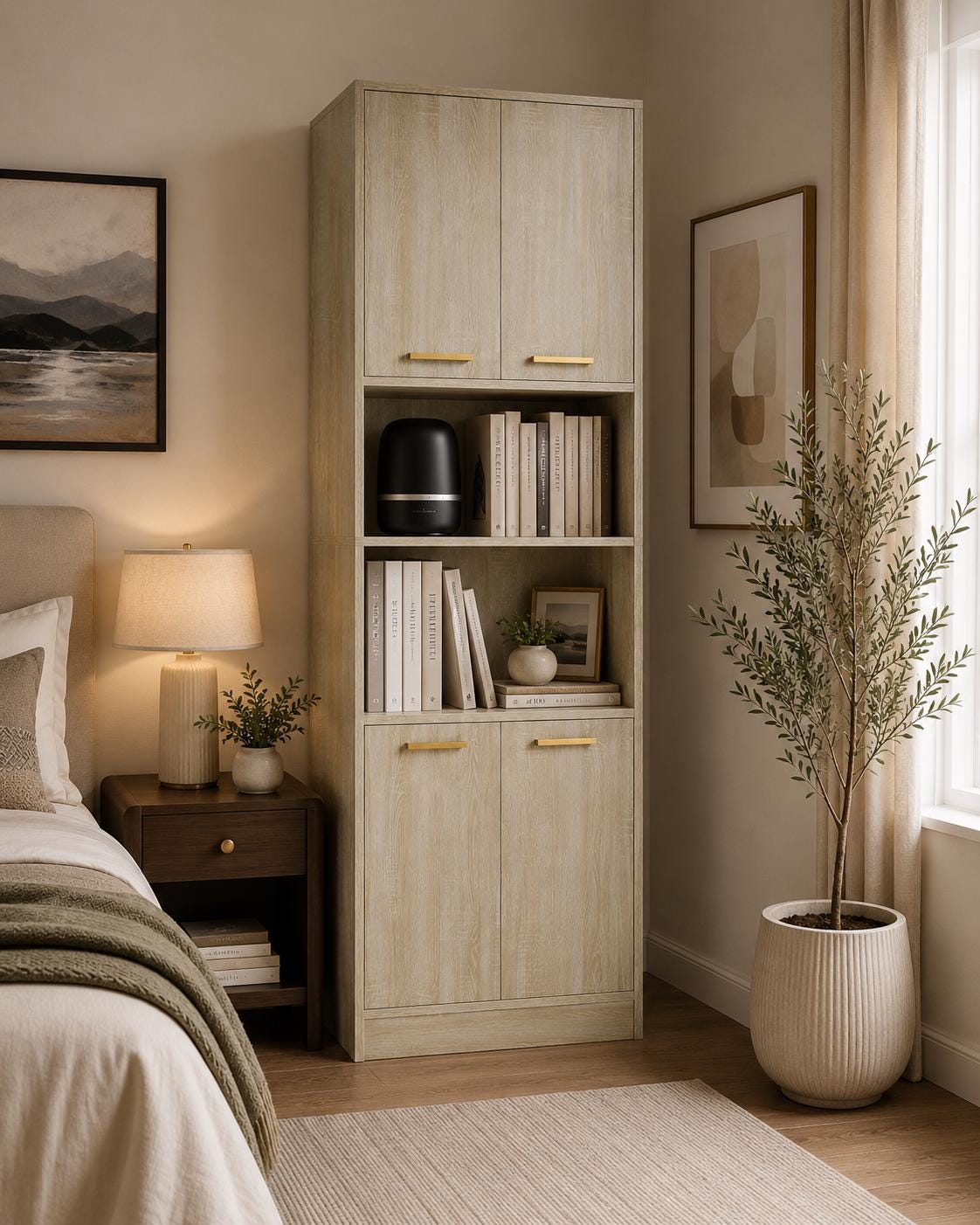 Cozy Castle 75" Tall Kitchen Pantry Cabinet, Wooden Storage Hutch with 4 Doors & Adjustable Shelves, Freestanding Utility Cupboard Kitchen,
