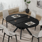 42"-58" Extendable Round Dining Table for 4-6, Oval Kitchen Table with Hidden Leaf, Storage Shelf & Metal Legs, Space-Saving Design