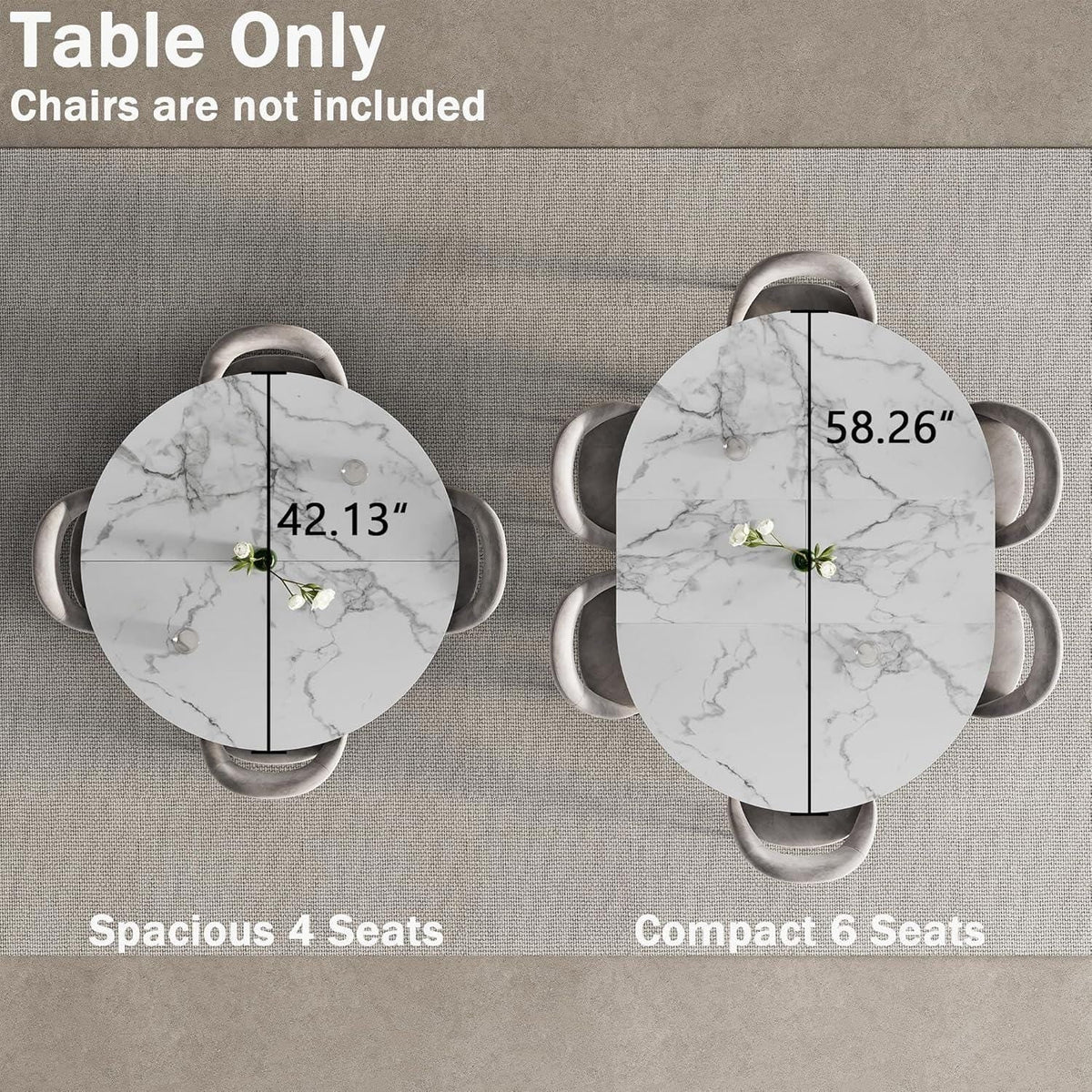 42"-58" Extendable Round Dining Table for 4-6, Oval Kitchen Table with Hidden Leaf, Storage Shelf & Metal Legs, Space-Saving Design
