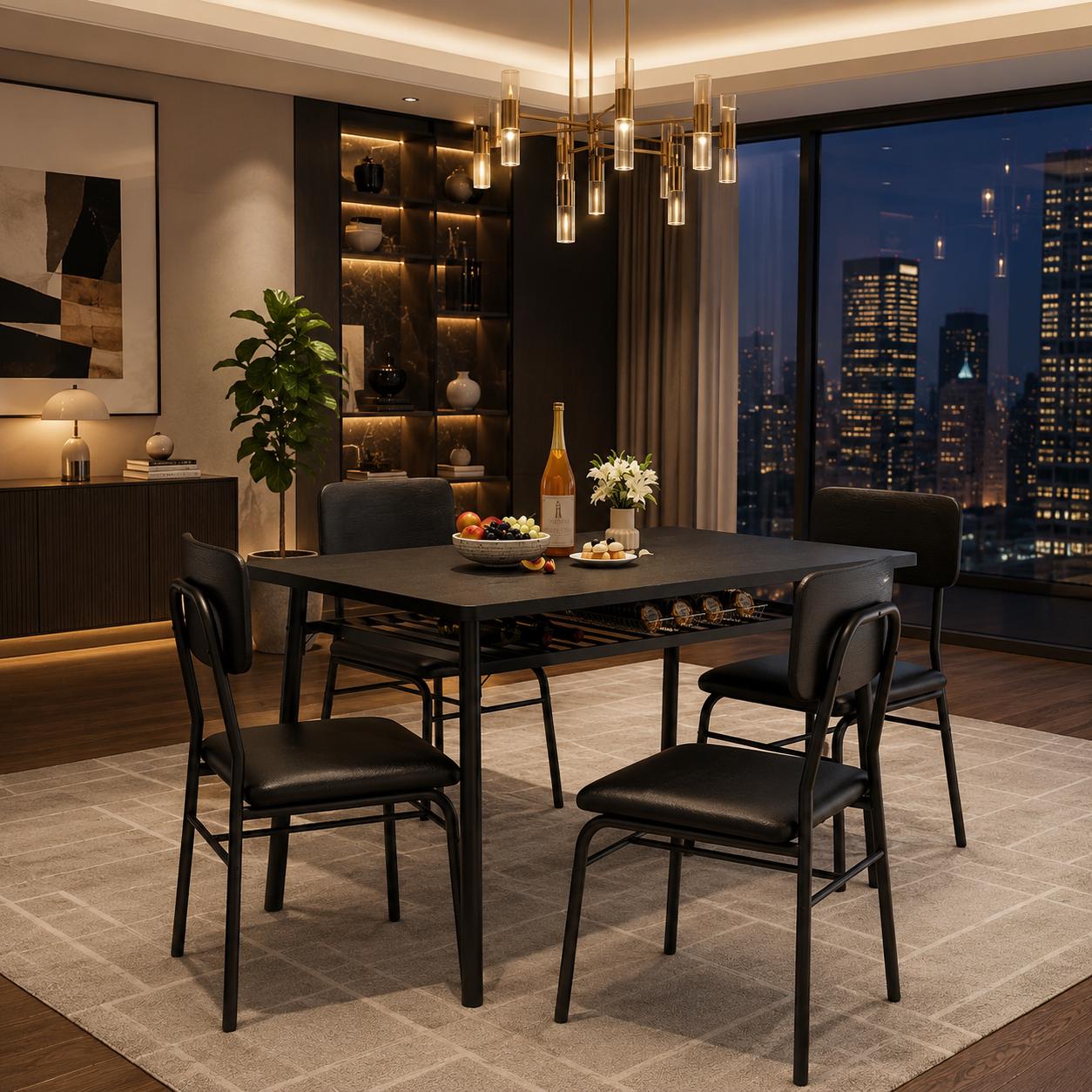 GarveeHome 5-Piece Dining Table Set for 4 with Storage Rack – Wood Top Kitchen Table & Upholstered Chairs, Space-Saving Modern Dining Set