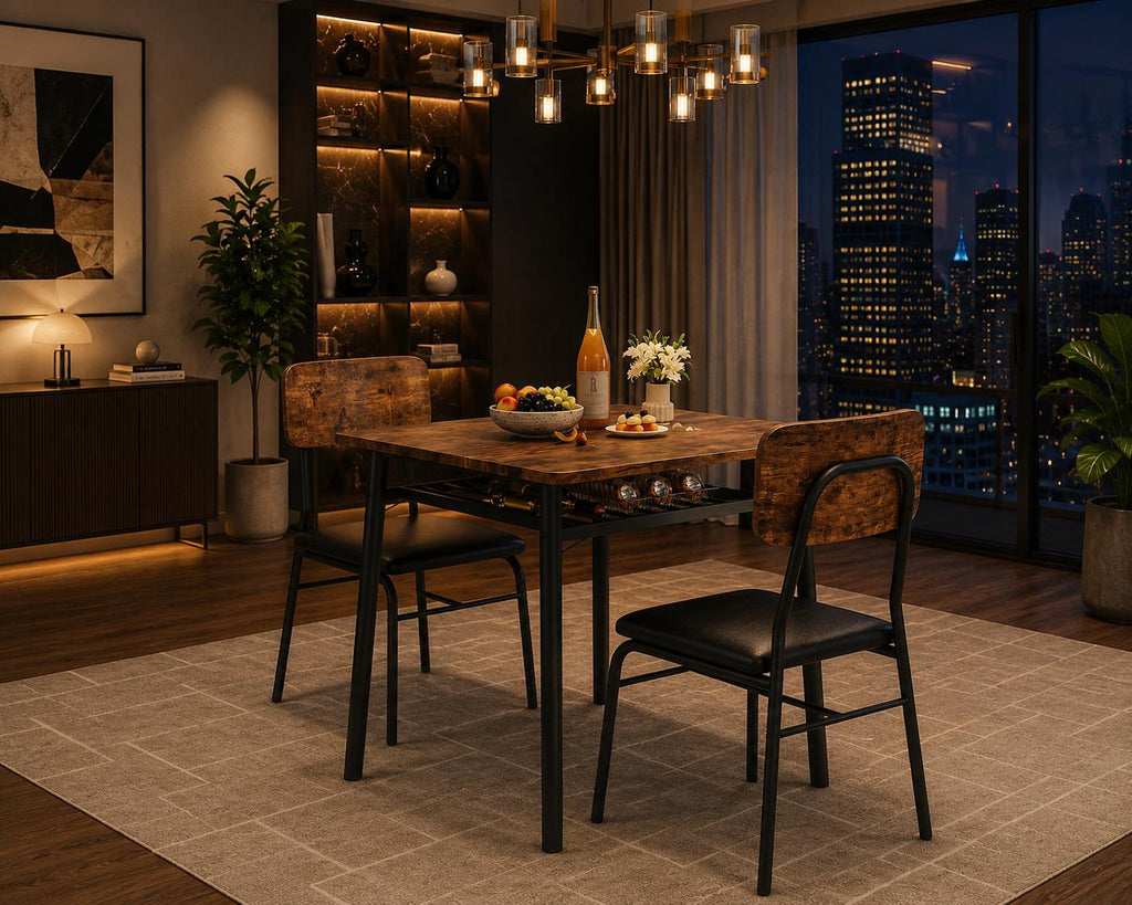 GarveeHome 5-Piece Dining Table Set for 4 with Storage Rack – Wood Top Kitchen Table & Upholstered Chairs, Space-Saving Modern Dining Set