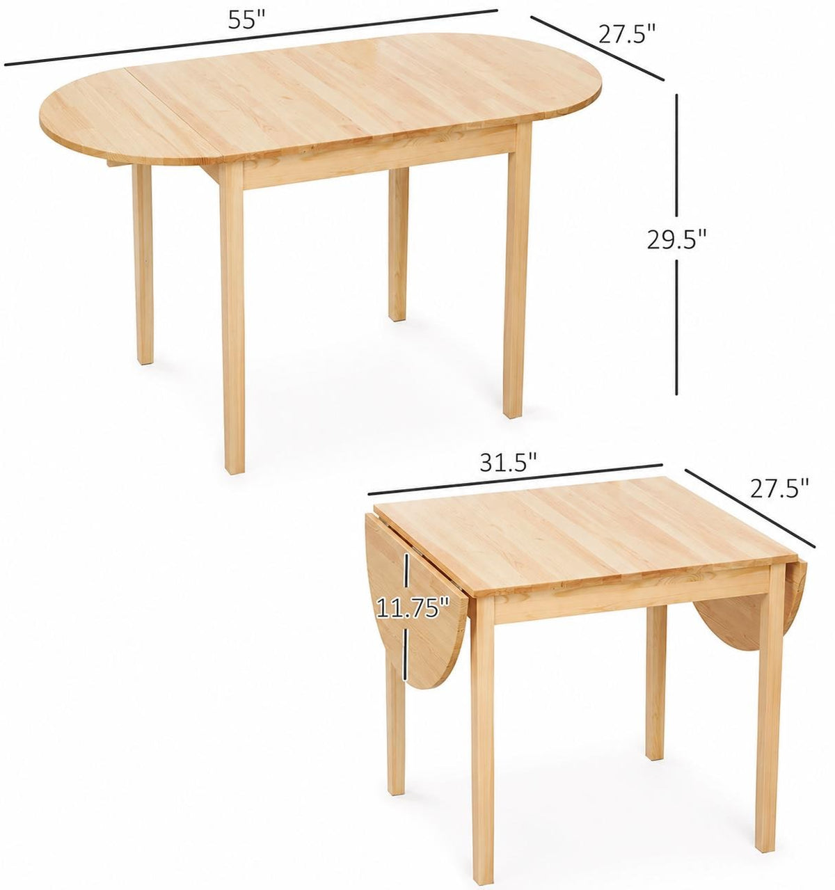 Solid Pine Drop Leaf Dining Table – Expandable Space Saving Kitchen Table for 4–6 People