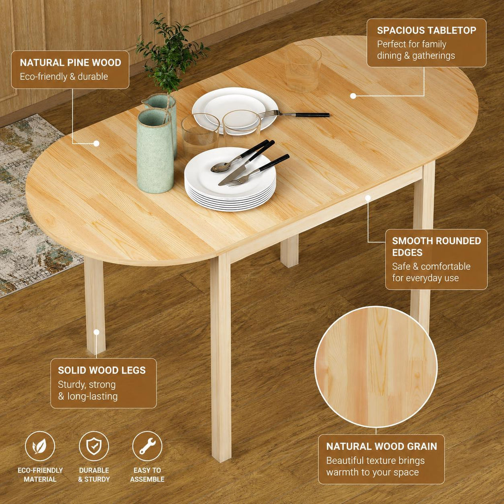 Solid Pine Drop Leaf Dining Table – Expandable Space Saving Kitchen Table for 4–6 People